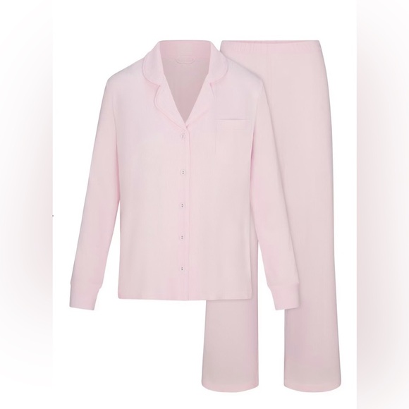 SKIMS NWT Sleep Long Sleeve Soft Pajama Set Pink Bloom Size XS - Picture 3 of 9